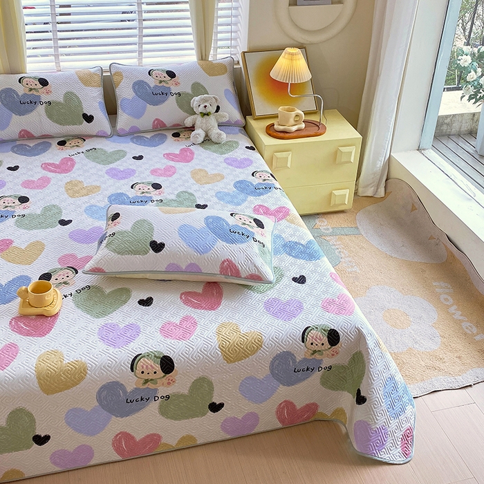 91家纺网 家纺一手货源 找家纺 羽爱家纺 2025新款A类双面印花全棉水洗床盖套件-三件套 狗狗奇想-