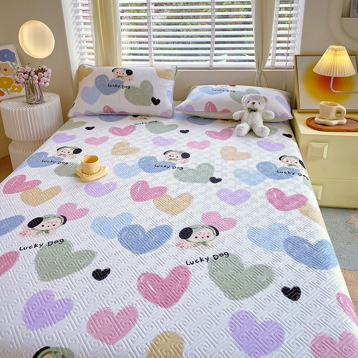 91家纺网 家纺一手货源 找家纺 羽爱家纺 2025新款A类双面印花全棉水洗床盖套件-三件套 狗狗奇想-