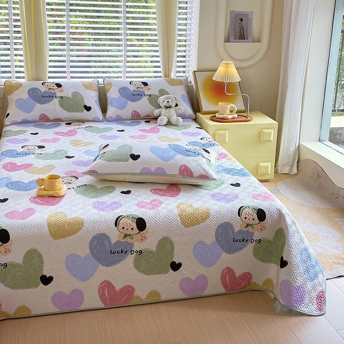 91家纺网 家纺一手货源 找家纺 羽爱家纺 2025新款A类双面印花全棉水洗床盖套件-三件套 狗狗奇想-