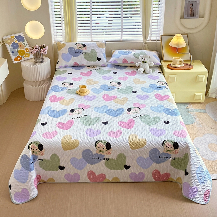 91家纺网 家纺一手货源 找家纺 羽爱家纺 2025新款A类双面印花全棉水洗床盖套件-三件套 狗狗奇想-