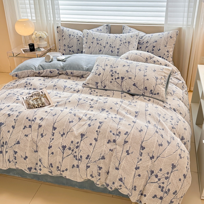 91家纺网 家纺一手货源 找家纺 眠博士 2025新款立体雕花牛奶绒加厚保暖四件套 立体雕花-米洛兰