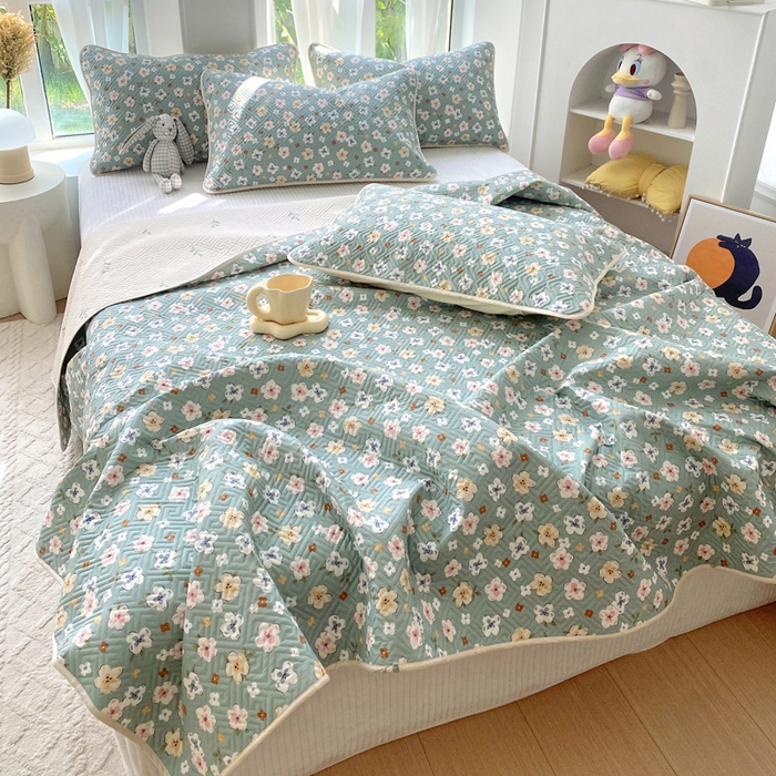 91家纺网 家纺一手货源 找家纺 羽爱家纺 2025新款A类双面印花全棉水洗床盖套件-三件套 花漫庭-