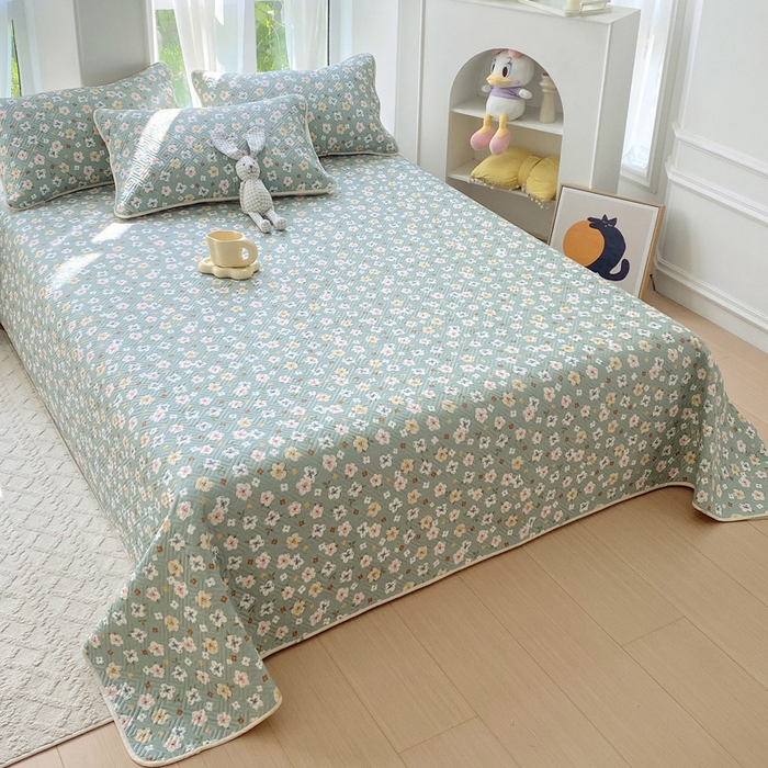 91家纺网 家纺一手货源 找家纺 羽爱家纺 2025新款A类双面印花全棉水洗床盖套件-三件套 花漫庭-