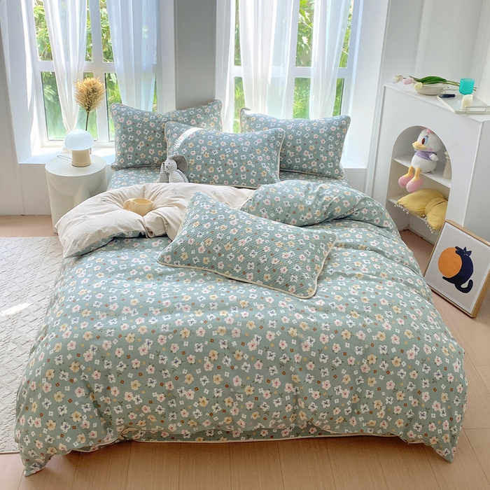 91家纺网 家纺一手货源 找家纺 羽爱家纺 2025新款A类双面印花全棉水洗床盖套件-三件套 花漫庭-