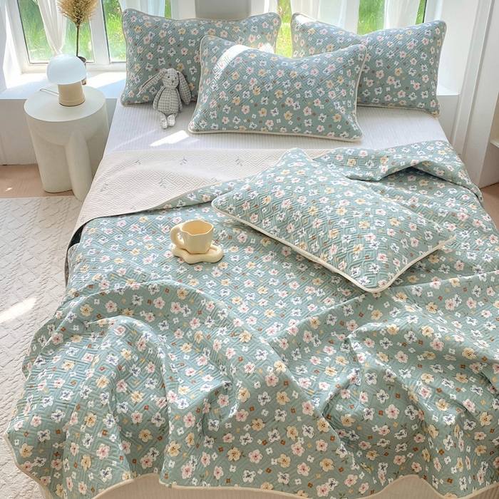 91家纺网 家纺一手货源 找家纺 羽爱家纺 2025新款A类双面印花全棉水洗床盖套件-三件套 花漫庭-