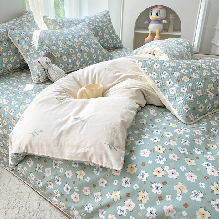 91家纺网 家纺一手货源 找家纺 羽爱家纺 2025新款A类双面印花全棉水洗床盖套件-三件套 花漫庭-