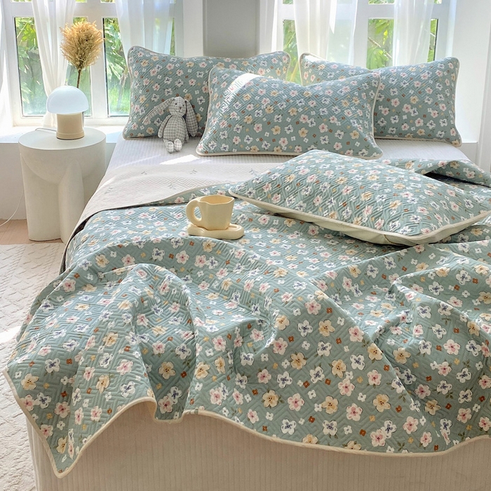 91家纺网 家纺一手货源 找家纺 羽爱家纺 2025新款A类双面印花全棉水洗床盖套件-三件套 花漫庭-