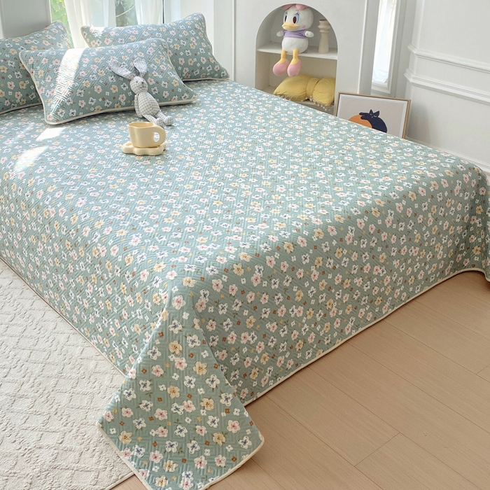 91家纺网 家纺一手货源 找家纺 羽爱家纺 2025新款A类双面印花全棉水洗床盖套件-三件套 花漫庭-