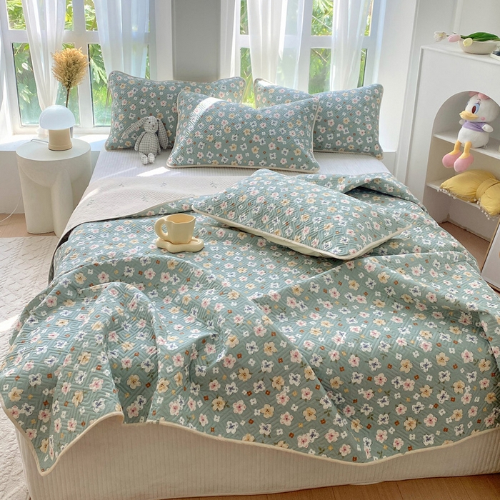 91家纺网 家纺一手货源 找家纺 羽爱家纺 2025新款A类双面印花全棉水洗床盖套件-三件套 花漫庭-