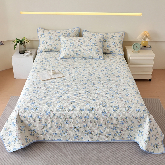91家纺网 家纺一手货源 找家纺 羽爱家纺 2025新款A类双面印花全棉水洗床盖套件-三件套 花叶影-