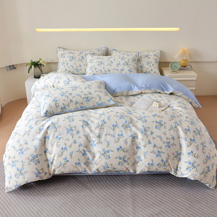91家纺网 家纺一手货源 找家纺 羽爱家纺 2025新款A类双面印花全棉水洗床盖套件-三件套 花叶影-