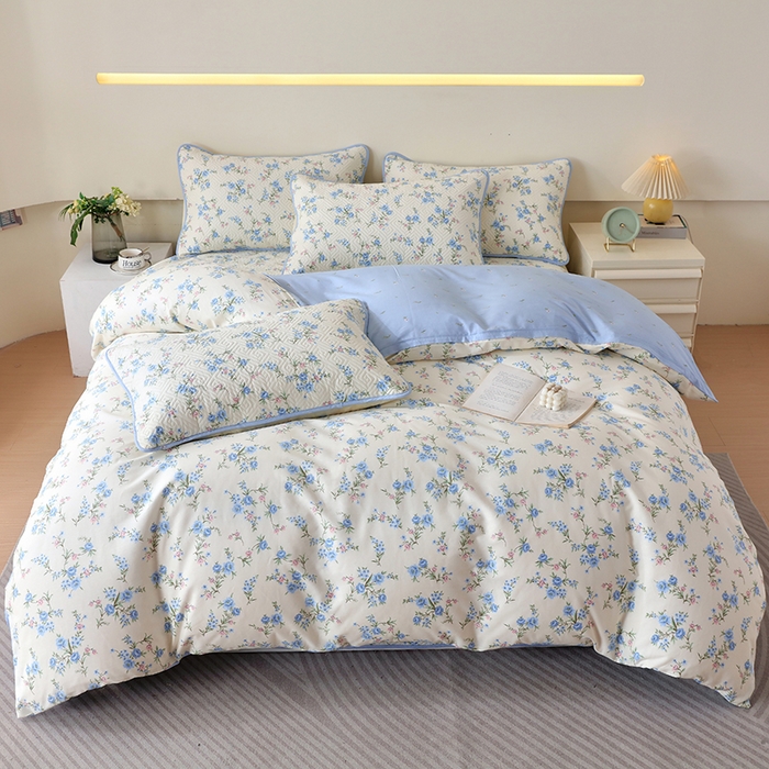 91家纺网 家纺一手货源 找家纺 羽爱家纺 2025新款A类双面印花全棉水洗床盖套件-三件套 花叶影-