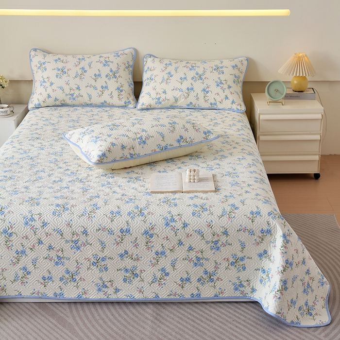 91家纺网 家纺一手货源 找家纺 羽爱家纺 2025新款A类双面印花全棉水洗床盖套件-三件套 花叶影-