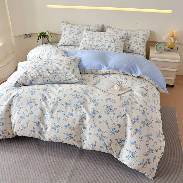 91家纺网 家纺一手货源 找家纺 羽爱家纺 2025新款A类双面印花全棉水洗床盖套件-三件套 花叶影-