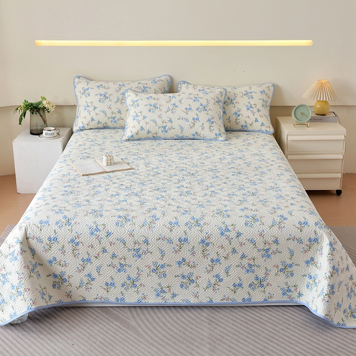91家纺网 家纺一手货源 找家纺 羽爱家纺 2025新款A类双面印花全棉水洗床盖套件-三件套 花叶影-