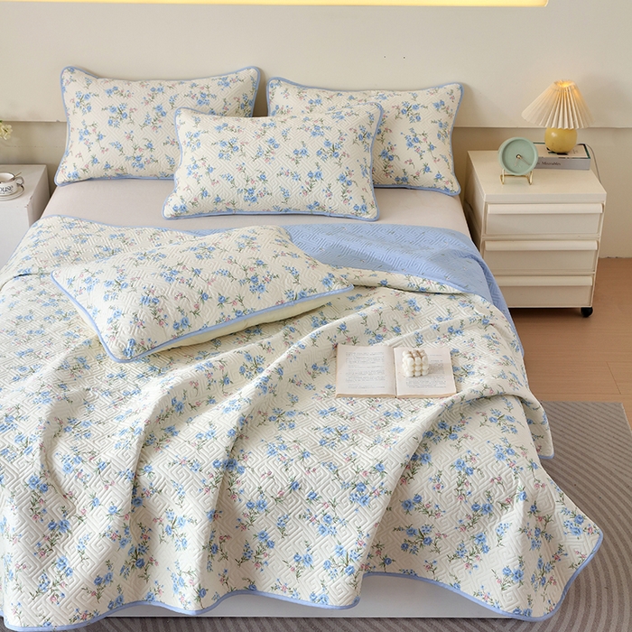 91家纺网 家纺一手货源 找家纺 羽爱家纺 2025新款A类双面印花全棉水洗床盖套件-三件套 花叶影-
