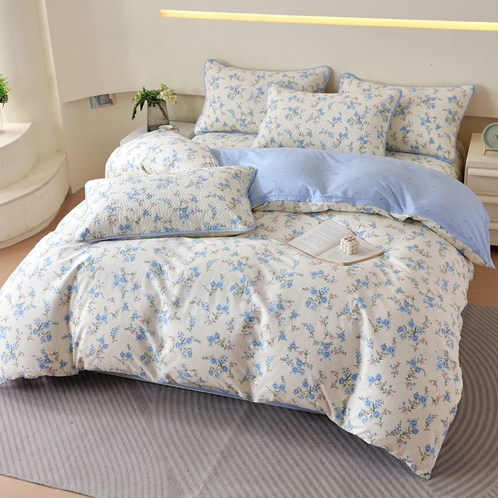 91家纺网 家纺一手货源 找家纺 羽爱家纺 2025新款A类双面印花全棉水洗床盖套件-三件套 花叶影-