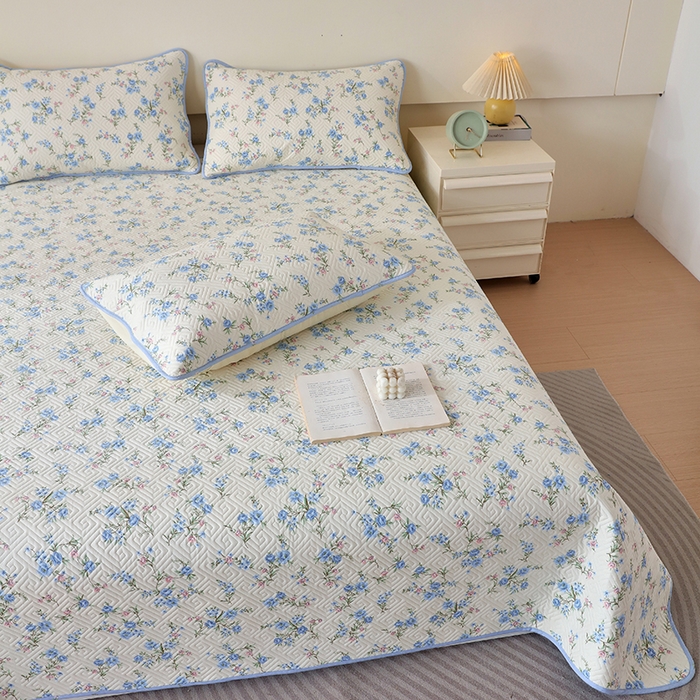 91家纺网 家纺一手货源 找家纺 羽爱家纺 2025新款A类双面印花全棉水洗床盖套件-三件套 花叶影-