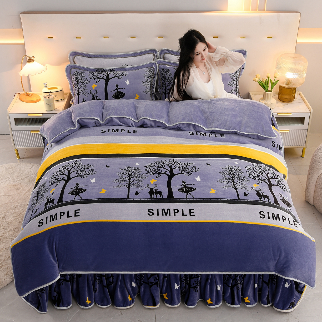 91家纺网 家纺一手货源 找家纺 贝诗梦 2025新款牛奶绒金貂绒法莱绒单被套 发财树