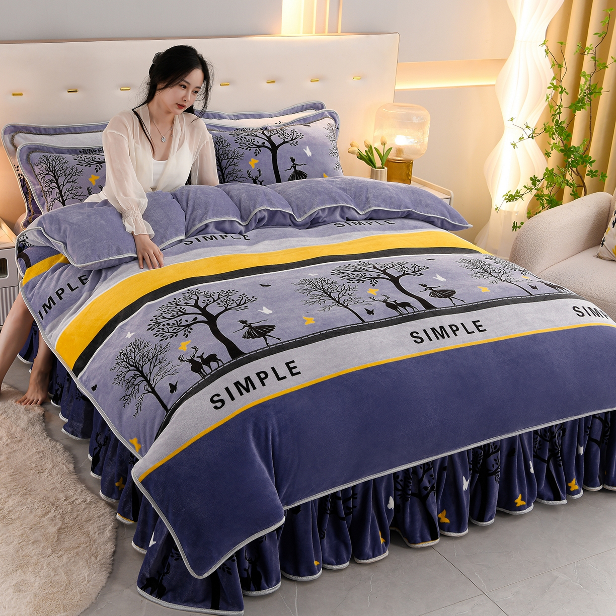 91家纺网 家纺一手货源 找家纺 贝诗梦 2025新款牛奶绒金貂绒法莱绒单被套 发财树