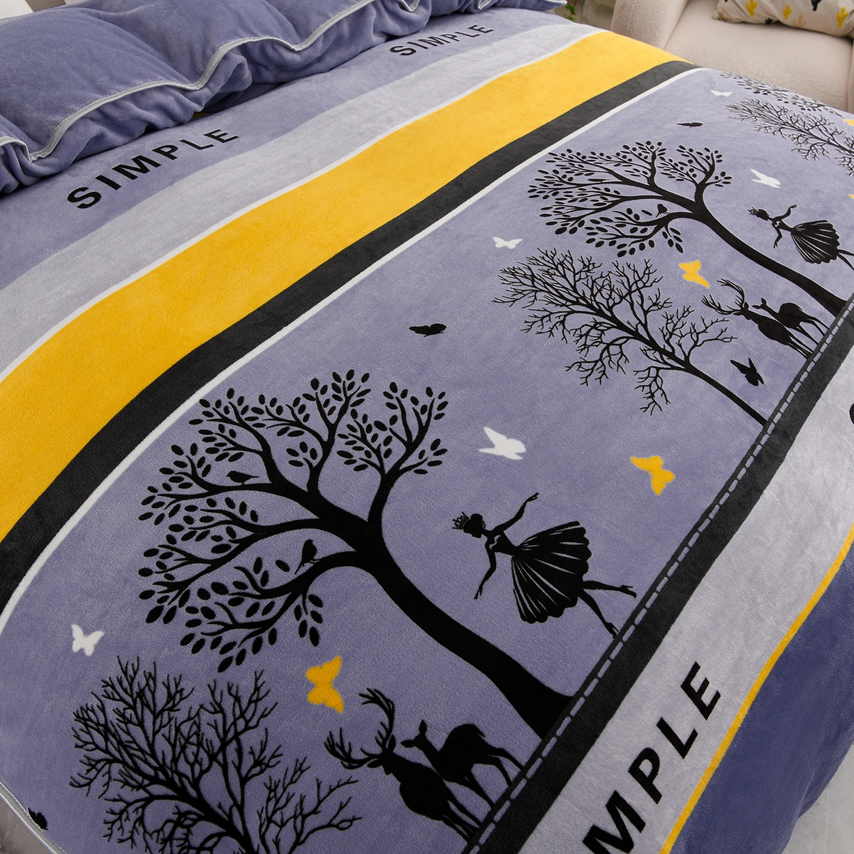 91家纺网 家纺一手货源 找家纺 贝诗梦 2025新款牛奶绒金貂绒法莱绒单被套 发财树