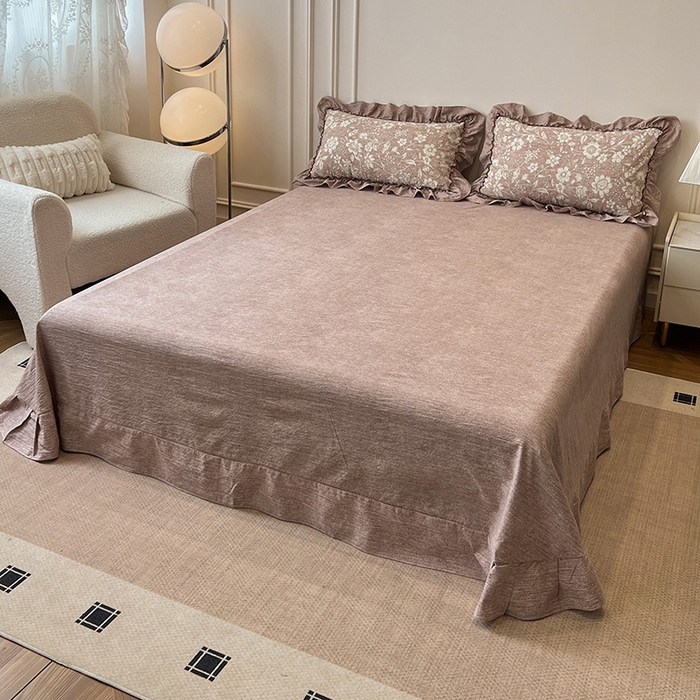 91家纺网 家纺一手货源 找家纺 逸林家纺《原希尔顿逸林》 2025秋冬新品加厚高克重亚麻复古原麻皱皱纱印花四件套法式花边 爱丽丝