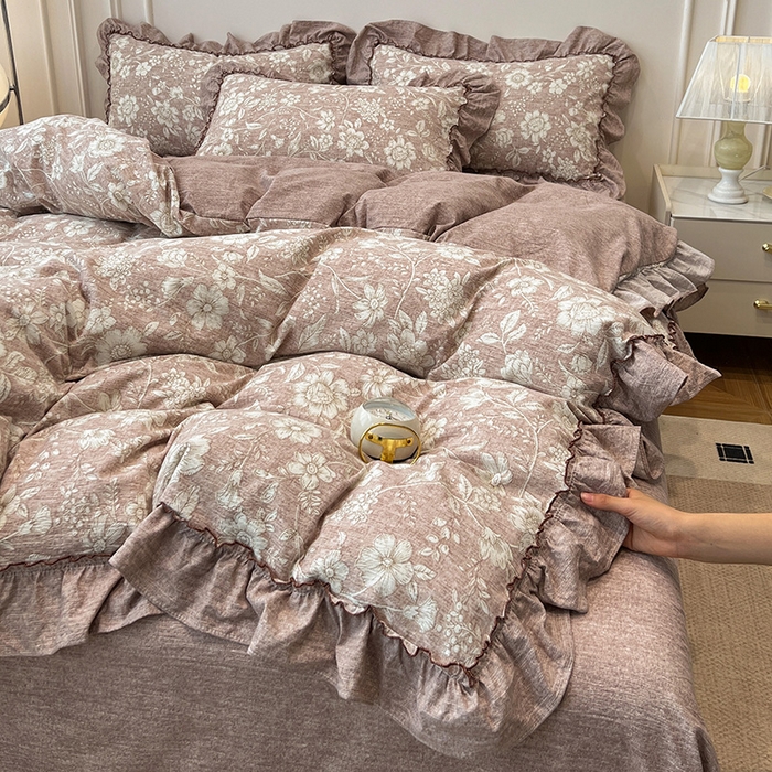 （总）逸林家纺《原希尔顿逸林》 2025秋冬新品加厚高克重亚麻复古原麻皱皱纱印花四件套法式花边