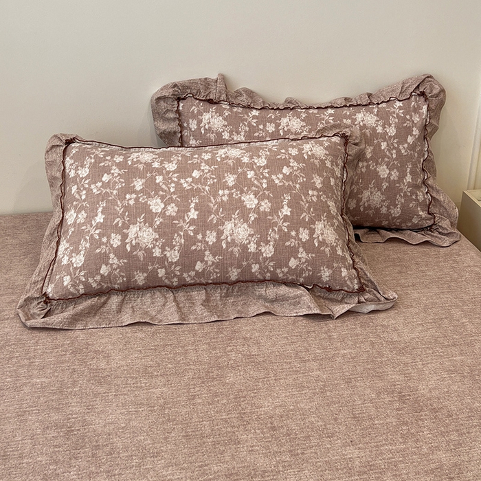 91家纺网 家纺一手货源 找家纺 逸林家纺《原希尔顿逸林》 2025秋冬新品加厚高克重亚麻复古原麻皱皱纱印花四件套法式花边 花颜