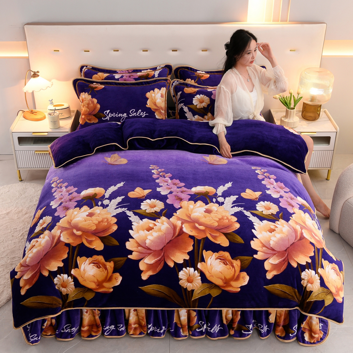 91家纺网 家纺一手货源 找家纺 贝诗梦 2025新款牛奶绒金貂绒法莱绒单被套 姹紫嫣红