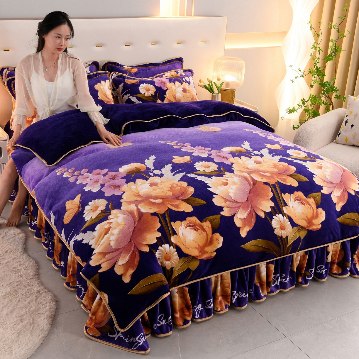 91家纺网 家纺一手货源 找家纺 贝诗梦 2025新款牛奶绒金貂绒法莱绒单被套 姹紫嫣红
