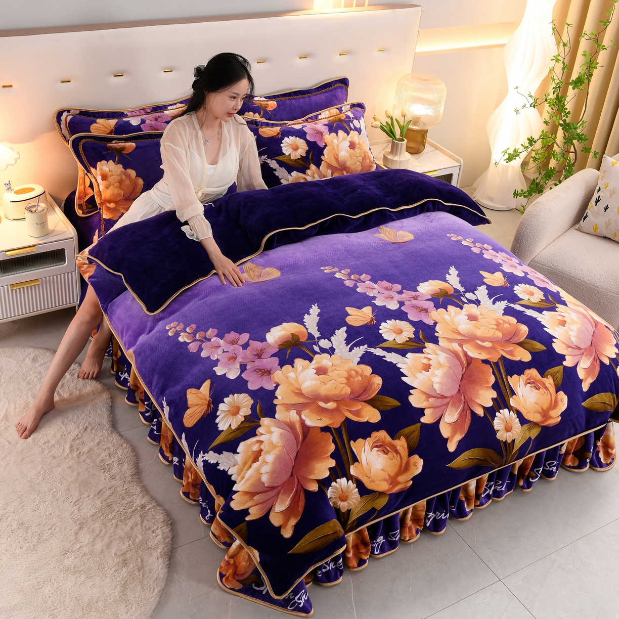 91家纺网 家纺一手货源 找家纺 贝诗梦 2025新款牛奶绒金貂绒法莱绒单被套 姹紫嫣红