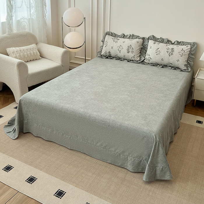 91家纺网 家纺一手货源 找家纺 逸林家纺《原希尔顿逸林》 2025秋冬新品加厚高克重亚麻复古原麻皱皱纱印花四件套法式花边 莱茵河畔