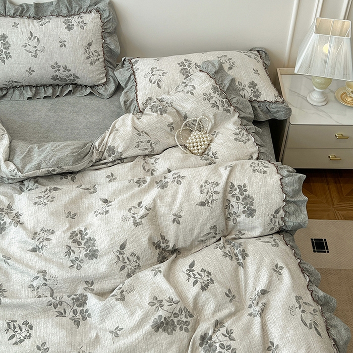 91家纺网 家纺一手货源 找家纺 逸林家纺《原希尔顿逸林》 2025秋冬新品加厚高克重亚麻复古原麻皱皱纱印花四件套法式花边 莱茵河畔