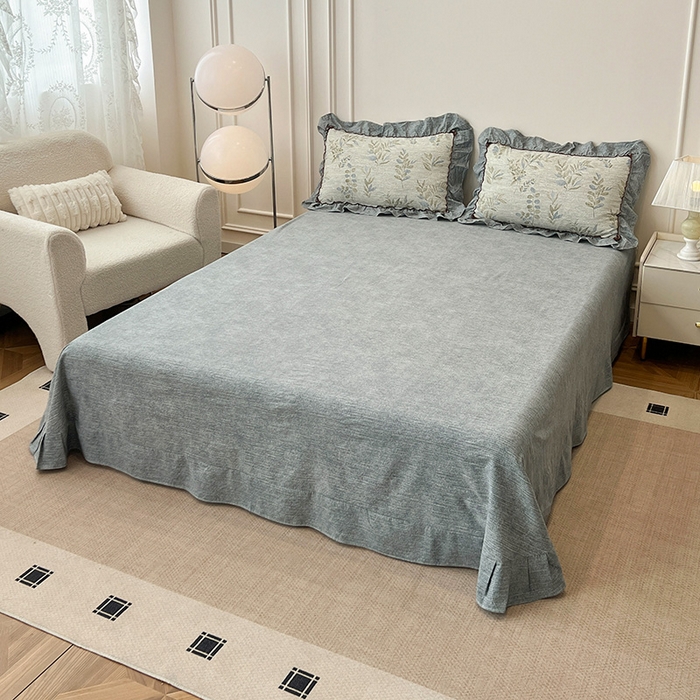 91家纺网 家纺一手货源 找家纺 逸林家纺《原希尔顿逸林》 2025秋冬新品加厚高克重亚麻复古原麻皱皱纱印花四件套法式花边 香榭花园