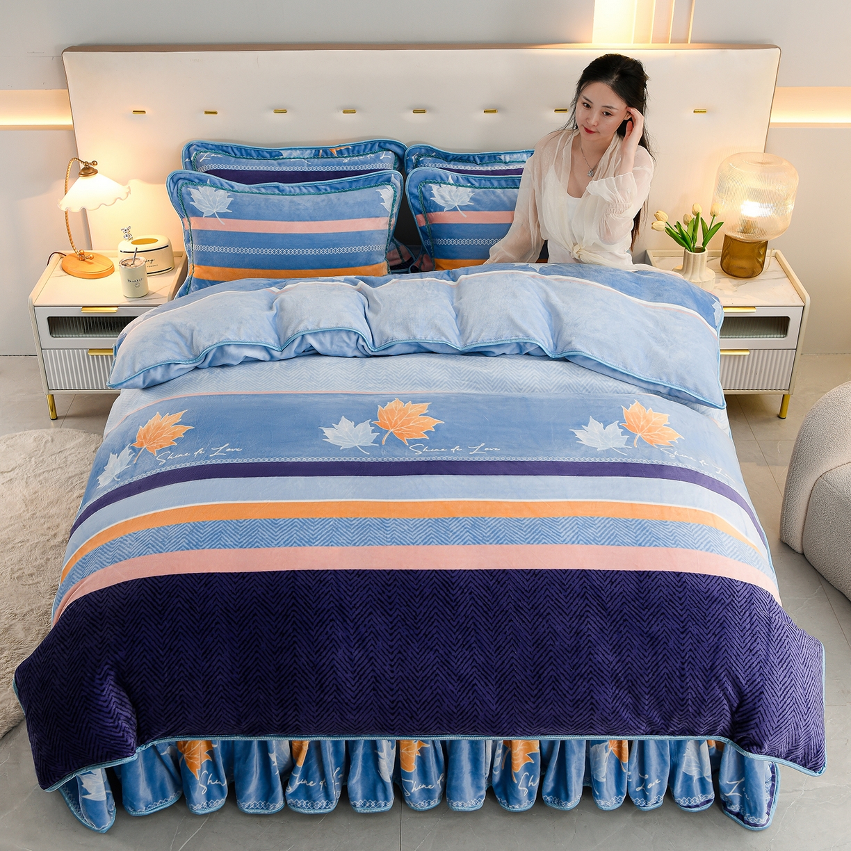 91家纺网 家纺一手货源 找家纺 贝诗梦 2025新款牛奶绒金貂绒法莱绒单被套 冬语