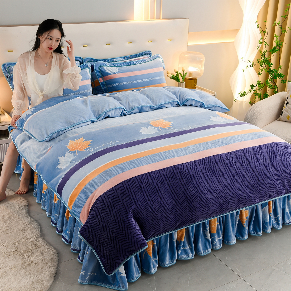 91家纺网 家纺一手货源 找家纺 贝诗梦 2025新款牛奶绒金貂绒法莱绒单被套 冬语