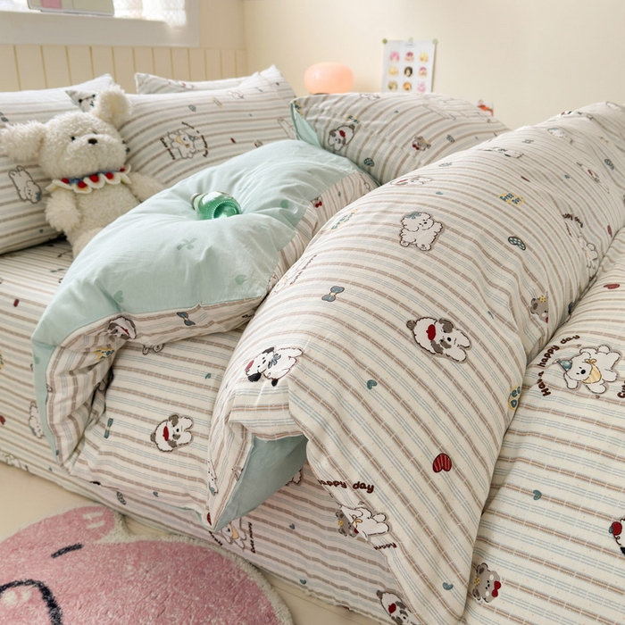 曼之夏 2025新款全棉纯棉40支学生季卡通印花四件套 茶茶狗