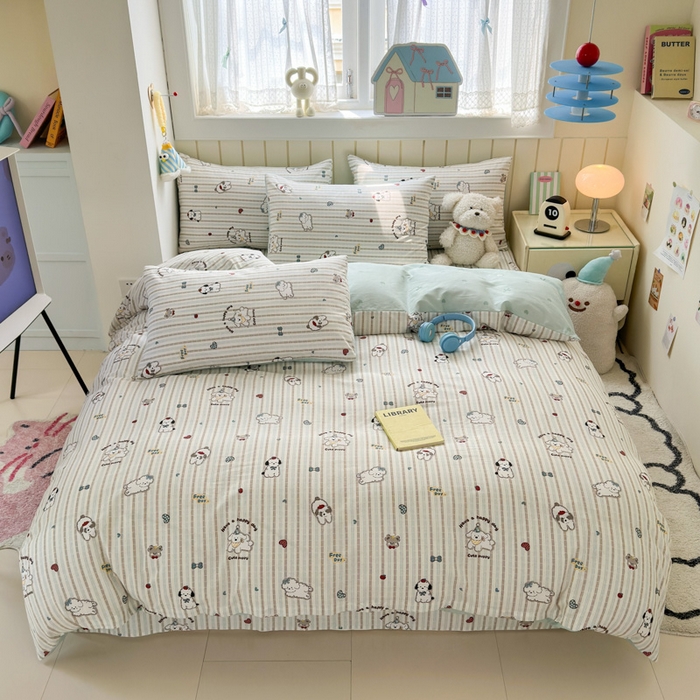 91家纺网 家纺一手货源 找家纺 曼之夏 2025新款全棉纯棉40支学生季卡通印花四件套 茶茶狗