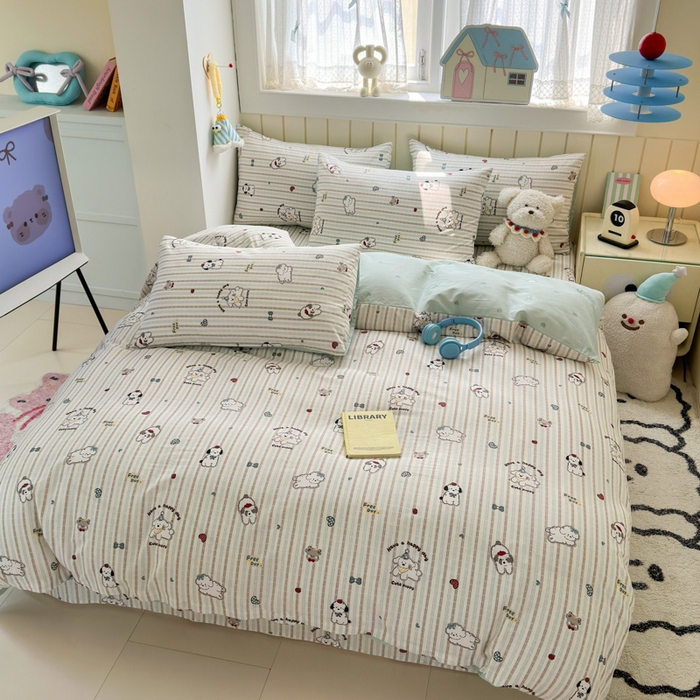 91家纺网 家纺一手货源 找家纺 曼之夏 2025新款全棉纯棉40支学生季卡通印花四件套 茶茶狗