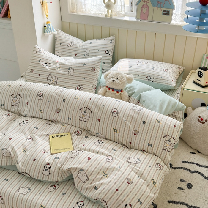 91家纺网 家纺一手货源 找家纺 曼之夏 2025新款全棉纯棉40支学生季卡通印花四件套 茶茶狗