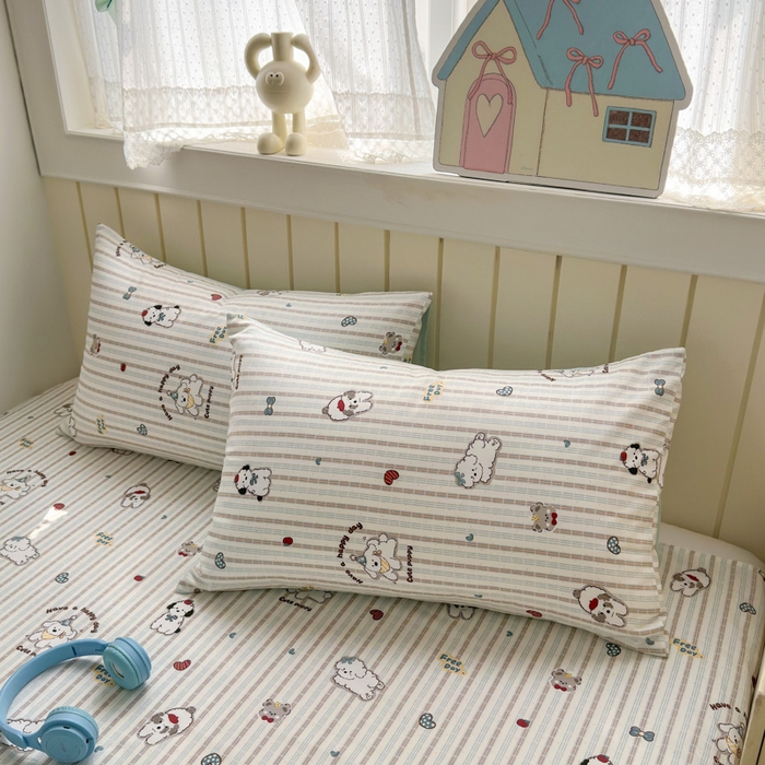 91家纺网 家纺一手货源 找家纺 曼之夏 2025新款全棉纯棉40支学生季卡通印花四件套 茶茶狗