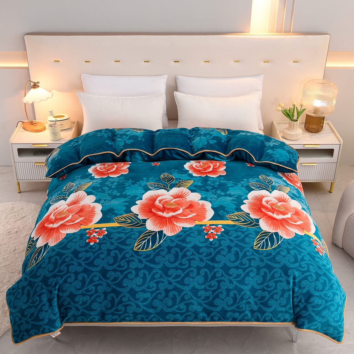 贝诗梦 2025新款牛奶绒金貂绒法莱绒单被套 繁花似锦