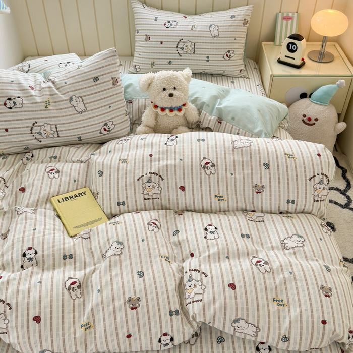 91家纺网 家纺一手货源 找家纺 曼之夏 2025新款全棉纯棉40支学生季卡通印花四件套 茶茶狗