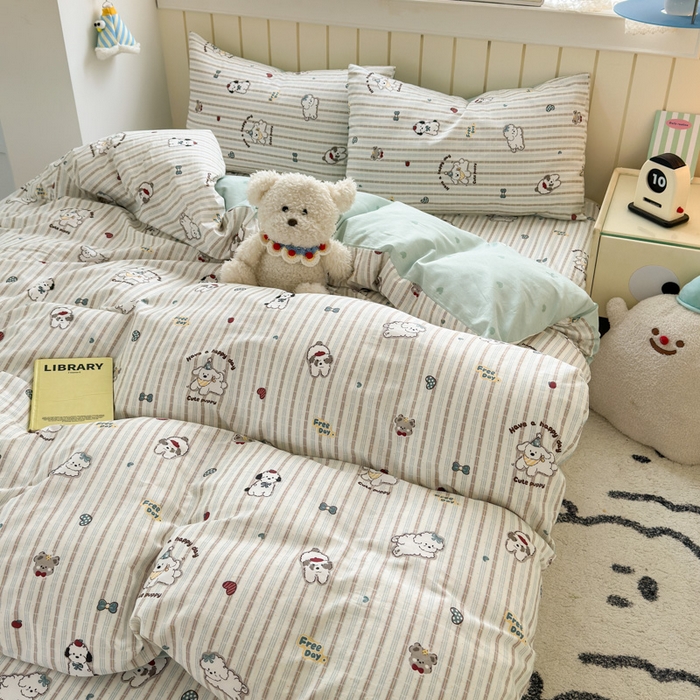 91家纺网 家纺一手货源 找家纺 曼之夏 2025新款全棉纯棉40支学生季卡通印花四件套 茶茶狗