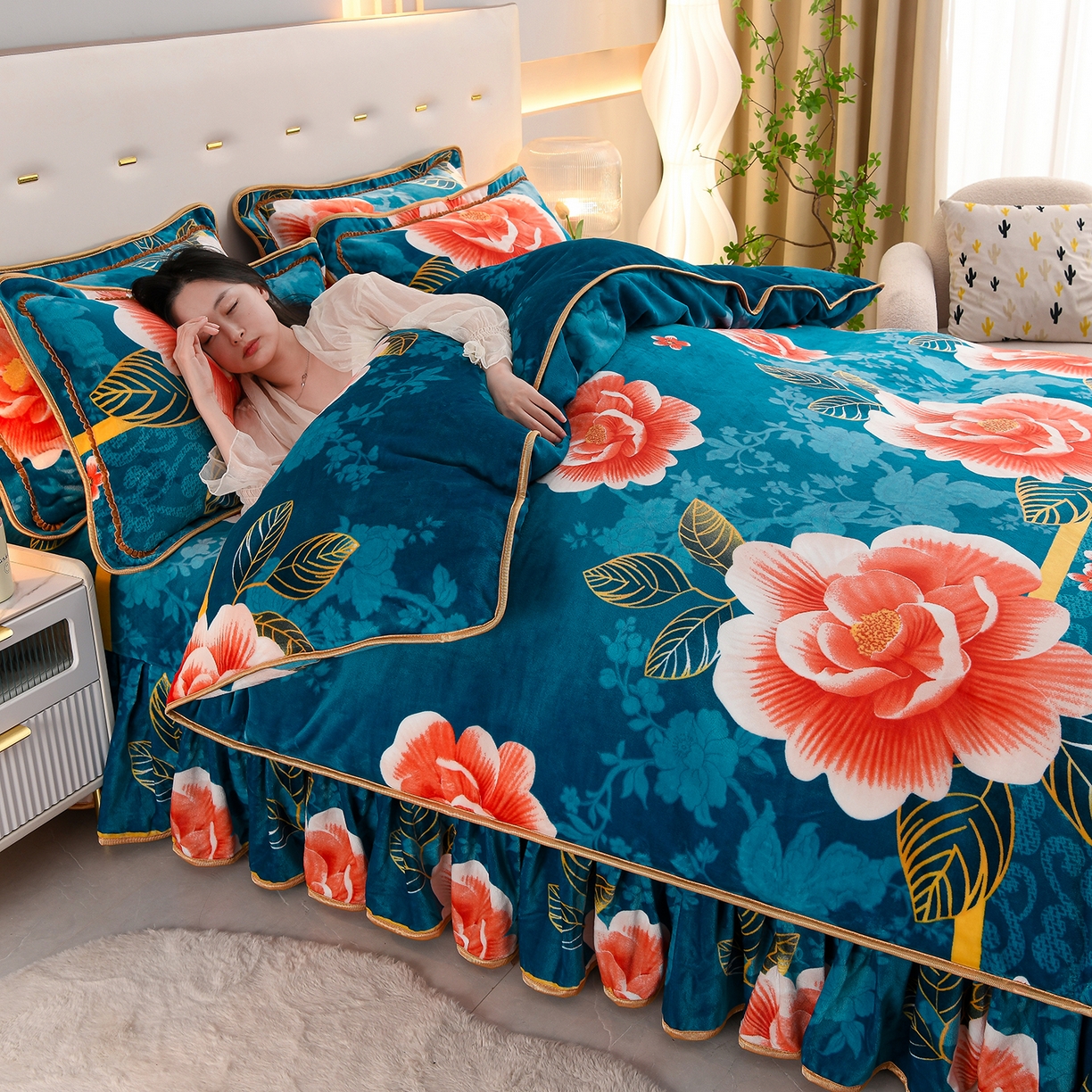 91家纺网 家纺一手货源 找家纺 贝诗梦 2025新款牛奶绒金貂绒法莱绒单被套 繁花似锦