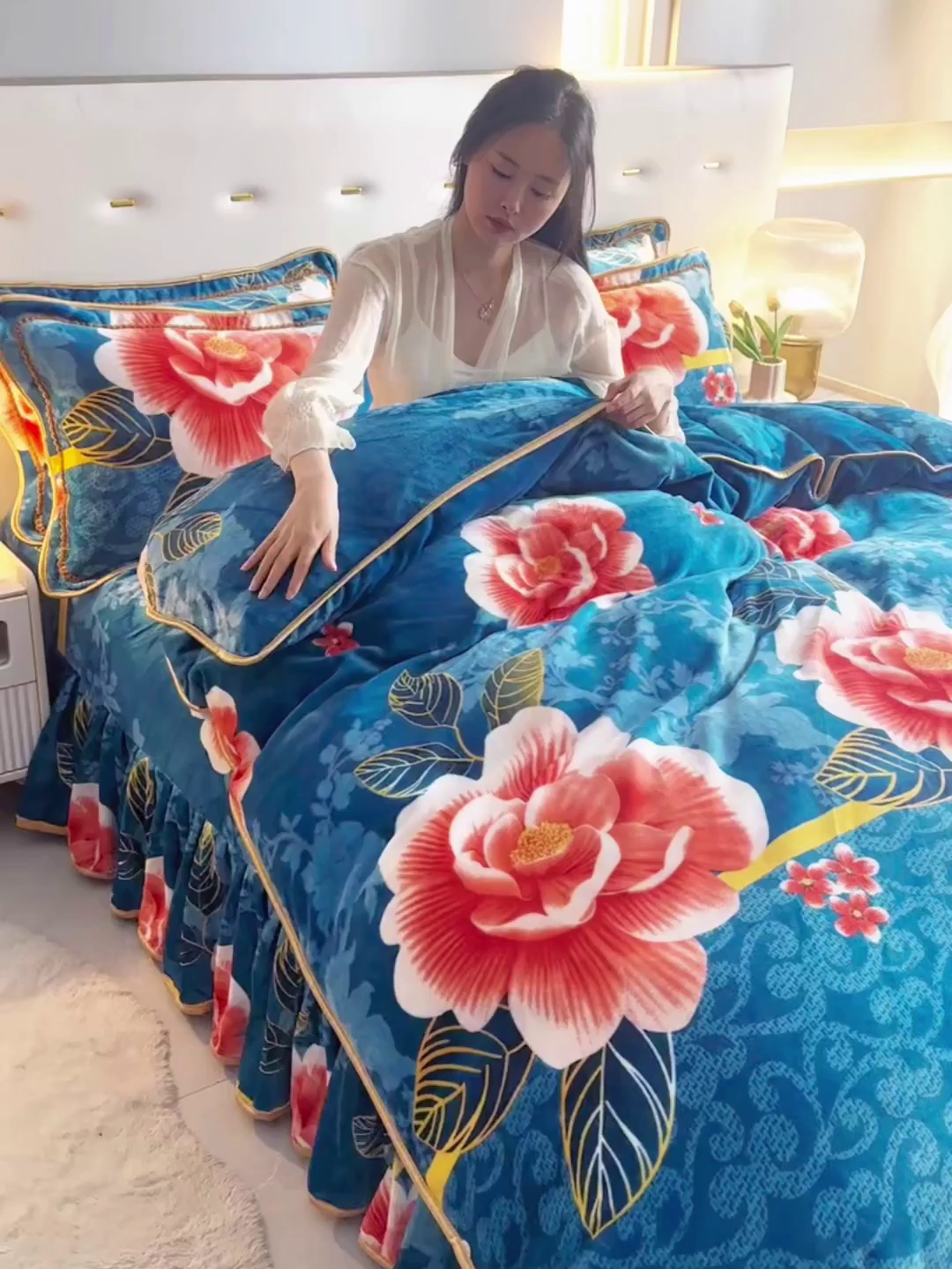 91家纺网 家纺一手货源 找家纺 贝诗梦 2025新款牛奶绒金貂绒法莱绒单被套 繁花似锦