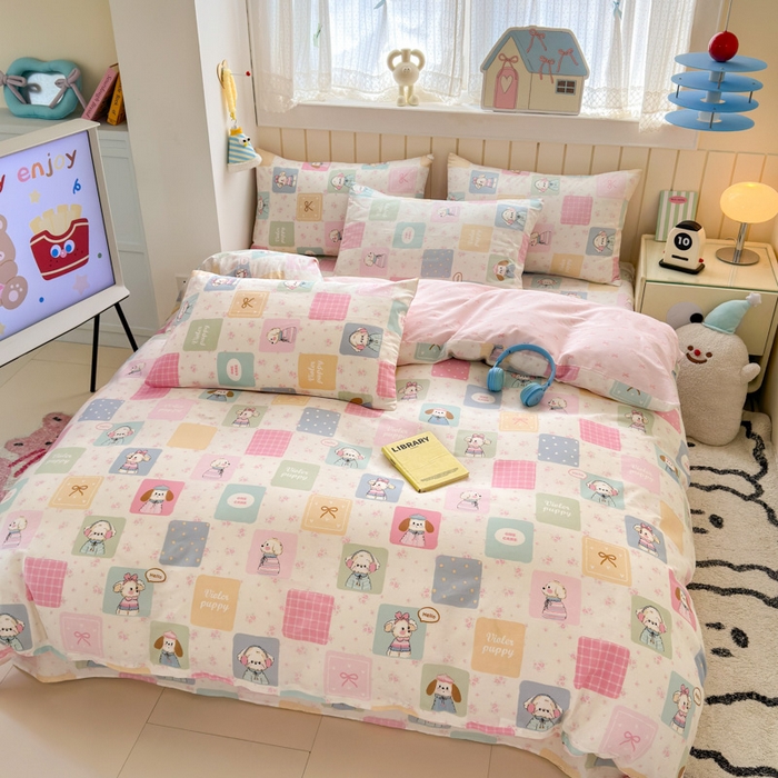 91家纺网 家纺一手货源 找家纺 曼之夏 2025新款全棉纯棉40支学生季卡通印花四件套 开心屋