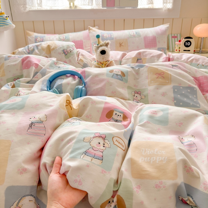 91家纺网 家纺一手货源 找家纺 曼之夏 2025新款全棉纯棉40支学生季卡通印花四件套 开心屋