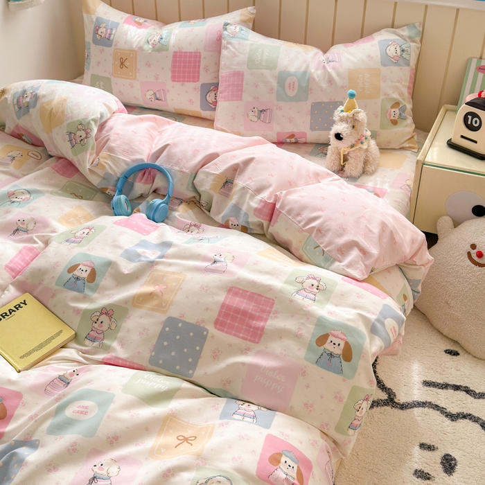 91家纺网 家纺一手货源 找家纺 曼之夏 2025新款全棉纯棉40支学生季卡通印花四件套 开心屋