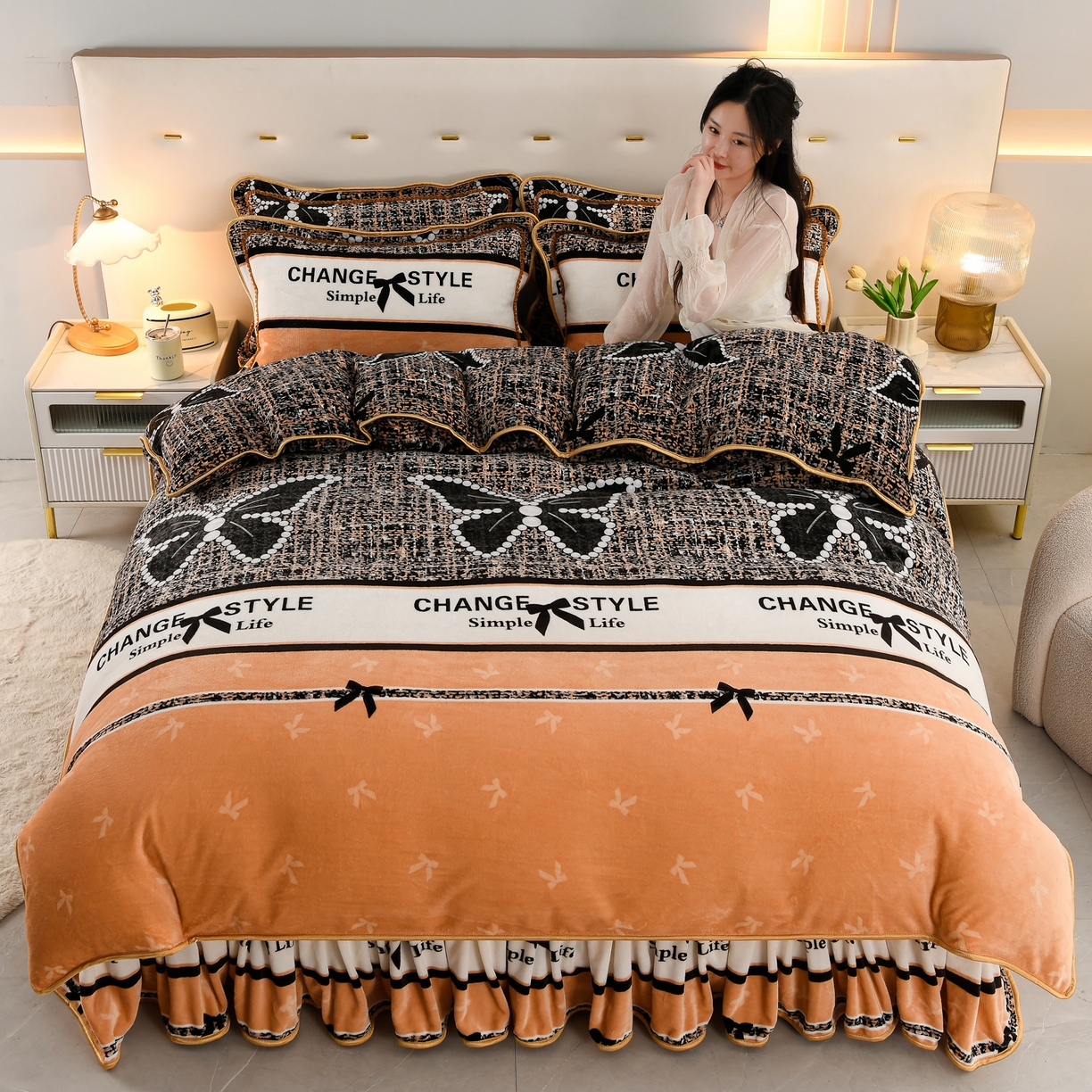 91家纺网 家纺一手货源 找家纺 贝诗梦 2025新款牛奶绒金貂绒法莱绒单被套 蝴蝶结